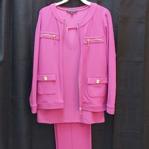 3 Piece Boston Proper Fuscha Pant Suit Size L